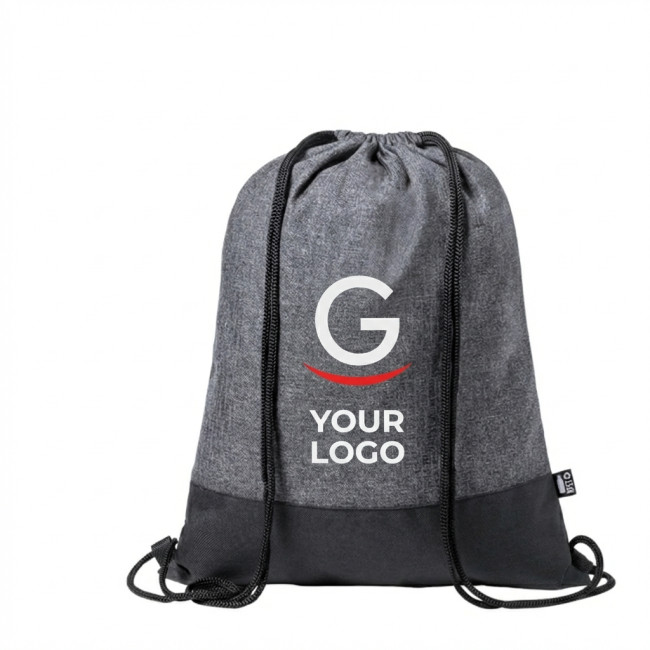 Zaini con lacci personalizzati con logo - Sacchetto personalizzabile ecofriendly nero/grigio con tessuto riflettente