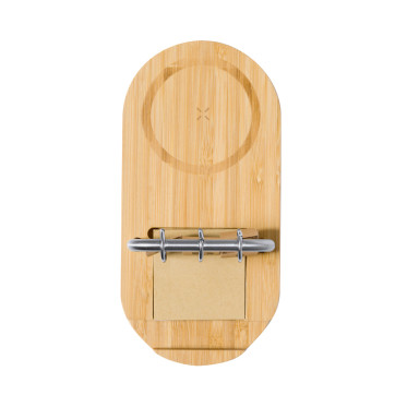 Caricatore wireless multifunzionale personalizzabile in bambù con supporto smartphone