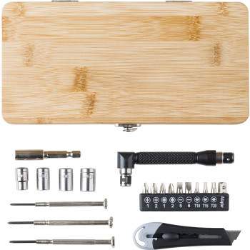attrezzi personalizzati con logo - Set attrezzi 27 pezzi, custodia in bambù Elmar