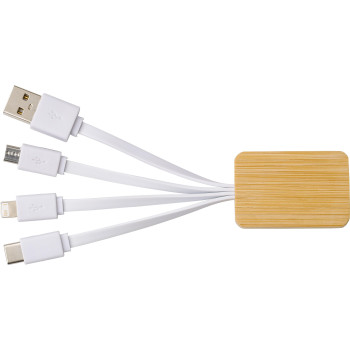 Cavi ricarica smartphone personalizzati con logo - Set cavi per la ricarica 3 in 1 in bamboo Brandan