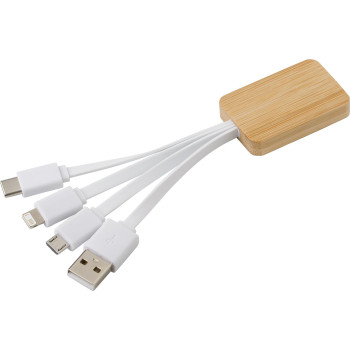 Cavi ricarica smartphone personalizzati con logo - Set cavi per la ricarica 3 in 1 in bamboo Brandan