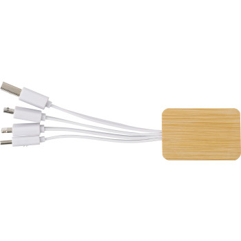 Cavi ricarica smartphone personalizzati con logo - Set cavi per la ricarica 3 in 1 in bamboo Brandan