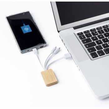 Cavi ricarica smartphone personalizzati con logo - Set cavi per la ricarica 3 in 1 in bamboo Brandan