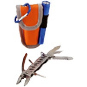 Set coltellino con torcia moschettone e custodia arancio con batterie comprese