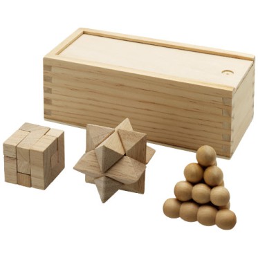 Giochi bambini personalizzati con logo - Set da 3 pezzi rompicapo in legno Brainiac