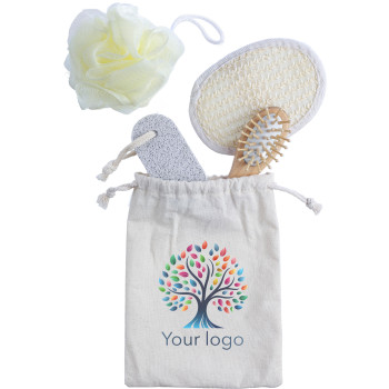 Gadget cura personale personalizzati con logo - Set da bagno in cotone Jean