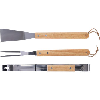 Set da barbecue Kaitlyn | Acciaio inox | 3 pz | Manici in legno