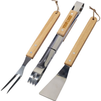 Set da barbecue Kaitlyn | Acciaio inox | 3 pz | Manici in legno