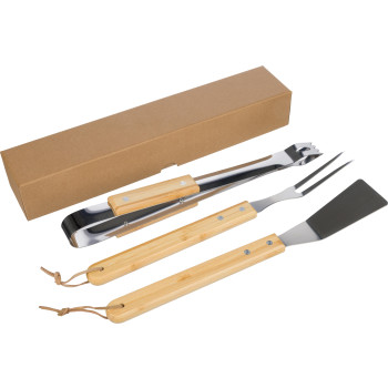 Set da barbecue Kaitlyn | Acciaio inox | 3 pz | Manici in legno