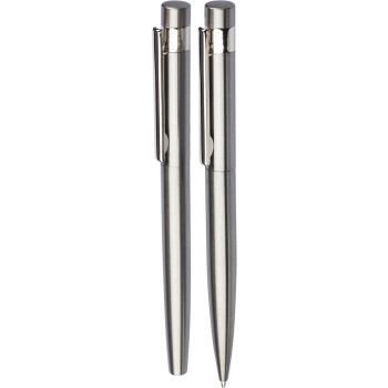 gadget ecologici con logo - Set da scrittura Fritz | Acciaio inox riciclato | Penna a sfera twist e rollerball