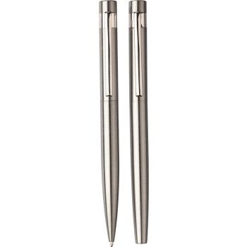 gadget ecologici con logo - Set da scrittura Fritz | Acciaio inox riciclato | Penna a sfera twist e rollerball