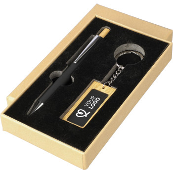 Penna in metallo personalizzata con logo - Set da scrittura in bambù Zaid