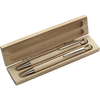 Penne in legno personalizzate con logo - Set da scrittura Morris | Scatola in legno | Penna e matita