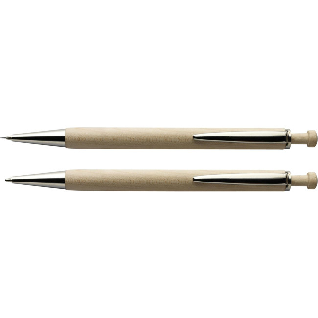 Penne in legno personalizzate con logo - Set da scrittura Morris | Scatola in legno | Penna e matita