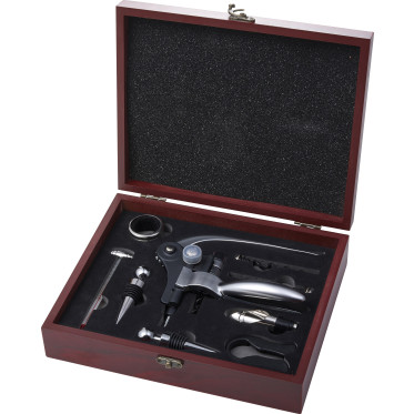 Set da vino 9 accessori in acciaio inox con confezione legno
