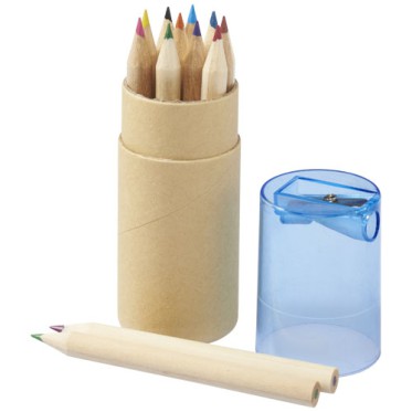 Kit scrittura personalizzati con logo - Set di 12 matite colorate con temperamatite Hef