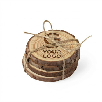 Set di sottobicchieri personalizzabili in legno di pino con corda di juta
