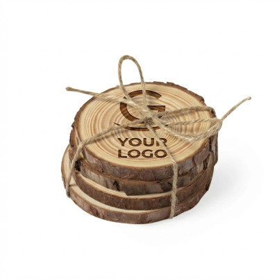 Set di sottobicchieri personalizzabili in legno di pino con corda di juta