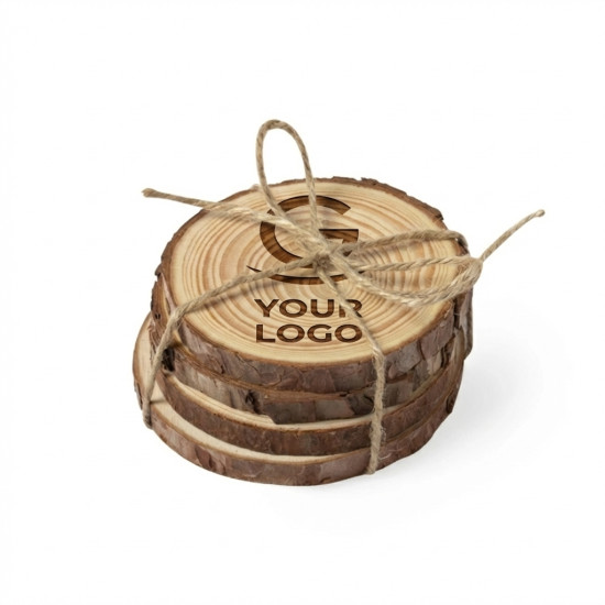 Set di sottobicchieri personalizzabili in legno di pino con corda di juta