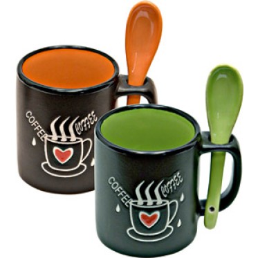 Gadget scontato personalizzato con logo - Set due tazze caffe' in ceramica mug nera composto da una verde e una arancio