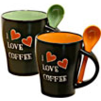 Gadget scontato personalizzato con logo - Set due tazze in ceramica mug nera composta da una arancio e una verde