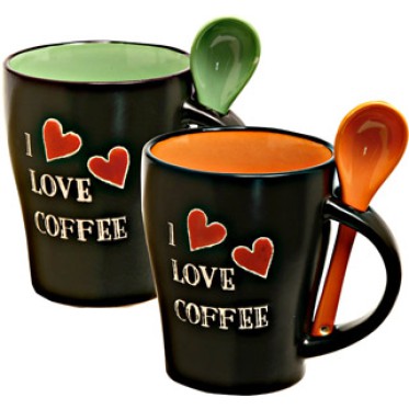 Gadget scontato personalizzato con logo - Set due tazze in ceramica mug nera composta da una arancio e una verde