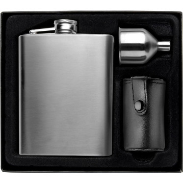 Set fiaschetta acciaio inox 220 ml con 4 bicchierini da 30 ml