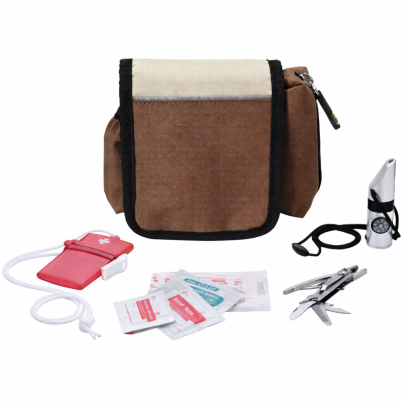 Set kit primo soccorso personalizzabile con fischietto e pinze in poliestere