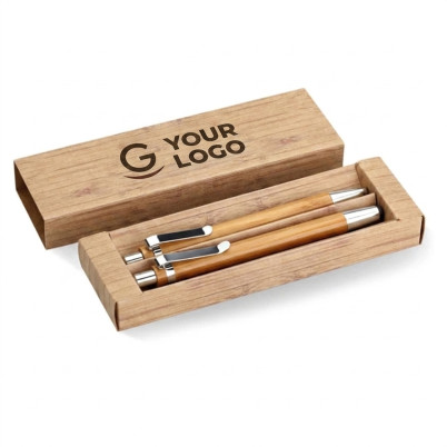 Set penna e matita personalizzabile in bambù sostenibile con scatola
