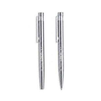 Set Penne personalizzate con logo - Set penna personalizzabile in acciaio inox riciclato con roller
