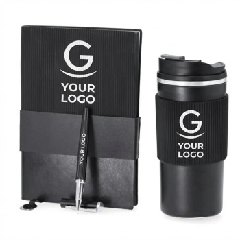 set regalo personalizzati con logo - Set premium personalizzabile thermos tumbler 470 ml e taccuino con penna roller