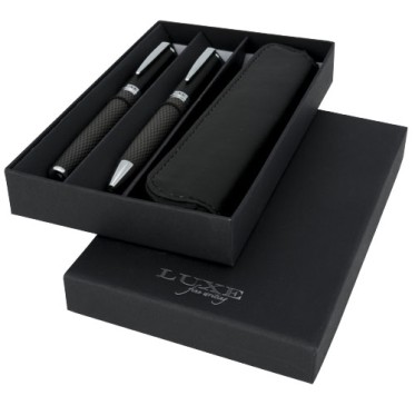 Penna di lusso elegante di qualità personalizzata con logo - Set regalo con coppia di penne e sacchetto Carbon