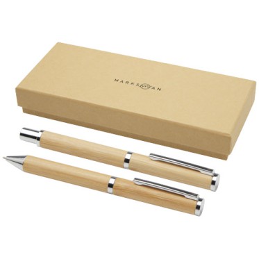 Penna personalizzata con logo  - Set regalo con penna a sfera e penna roller in alluminio riciclato Apolys 