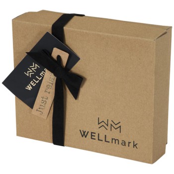 Gadget per persona wellness personalizzati con logo - Set regalo di sali da bagno 3 pezzi da 200 ml Wellmark Just Relax