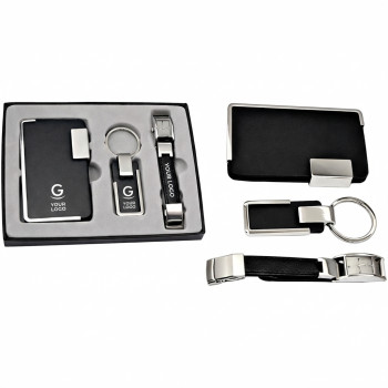 set regalo personalizzati con logo - Set regalo personalizzabile 3 pezzi in metallo e similpelle 
