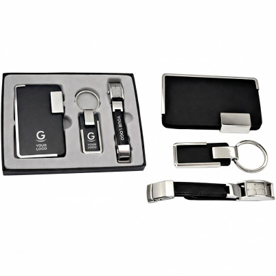 Set regalo personalizzabile 3 pezzi in metallo e similpelle 