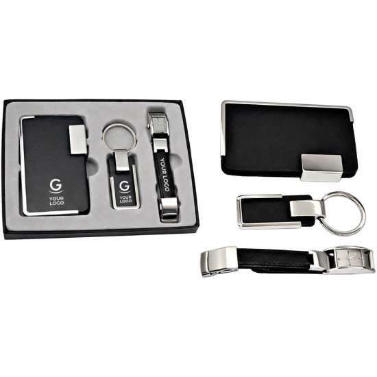 Set regalo personalizzabile 3 pezzi in metallo e similpelle 