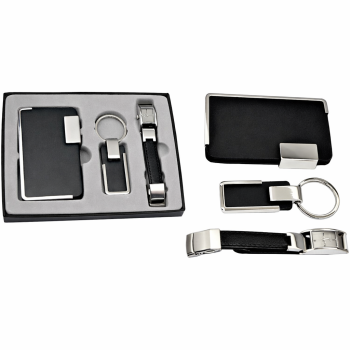 set regalo personalizzati con logo - Set regalo personalizzabile 3 pezzi in metallo e similpelle 