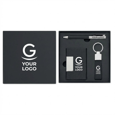 Set regalo scrivania personalizzabile con penna metallo e accessori RPET
