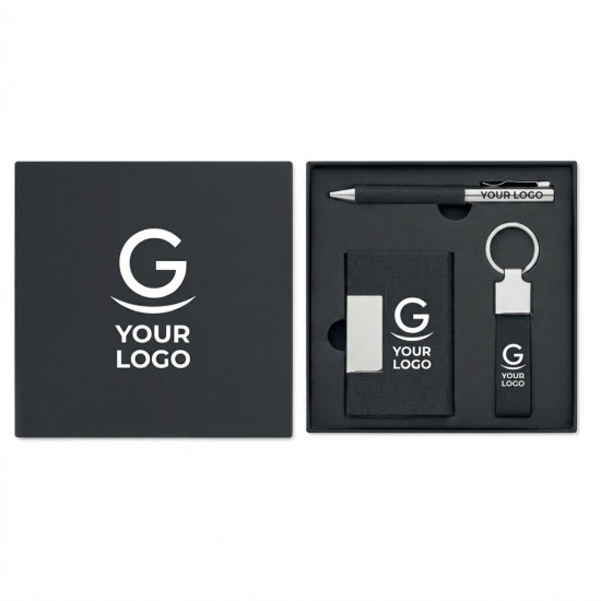 Set regalo scrivania personalizzabile con penna metallo e accessori RPET