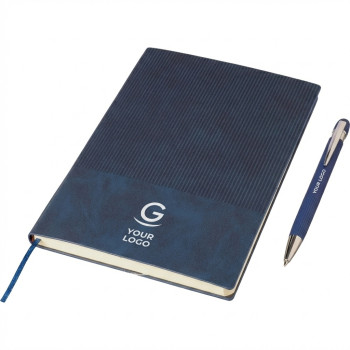 set regalo personalizzati con logo - Set regalo taccuino A5 PU riciclato e penna alluminio