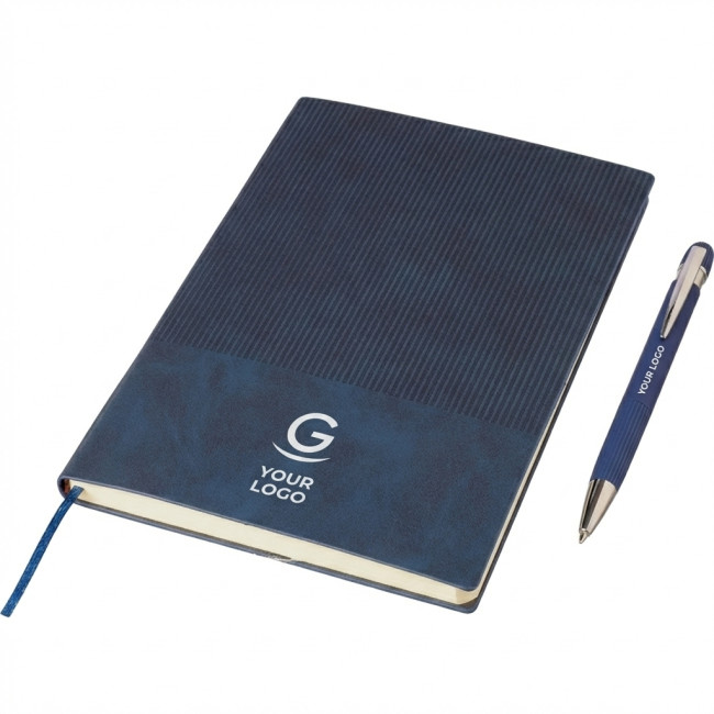 set regalo personalizzati con logo - Set regalo taccuino A5 PU riciclato e penna alluminio