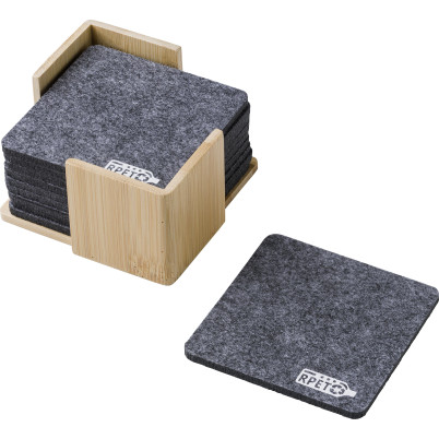 Set sottobicchieri in feltro rPET con custodia in bambù Lawrence