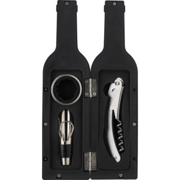 Articoli vino personalizzati con logo - Set vino, 3 accessori, in ABS Kieran