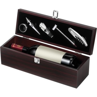Articoli vino personalizzati con logo - Set vino, 5 accessori, in acciaio inox Nikita