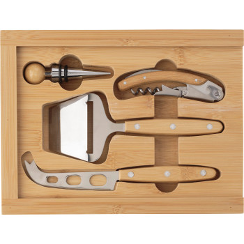 Set da vino personalizzati con logo - Set vino & formaggio in bambù Patrick