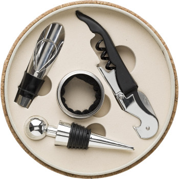 Set da vino personalizzati con logo - Set vino Milana | Similpelle effetto sughero | 4 pz