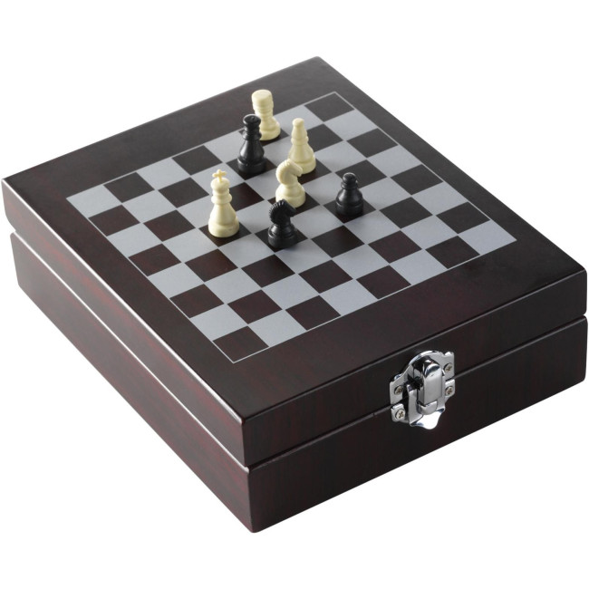 Set da vino personalizzati con logo - Set vino Renée | Cassetta in legno | Coperchio a scacchiera | 4 pz