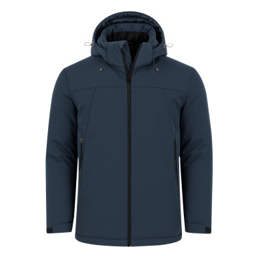 Parka imbottito unisex con cappuccio fisso e zip nera