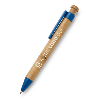 Sferografica personalizzabile bamboo con meccanismo a scatto e refil blu
